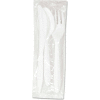 Boardwalk® BWKCOMBOKIT, 3 Piece Wrapped Cutlery Kit, Polypropylene, White, 250/Carton