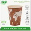 Eco-Products® Hot Paper Cups, World Art, 8 Oz., Plant-Based Resin Inner Lining, 50/Pack, Maroon