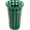 Global Industrial™ Outdoor Slatted Steel Trash Can With Flat Lid & Liner, 24 Gallon, Green
