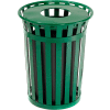 Global Industrial™ Outdoor Slatted Steel Trash Can With Flat Lid, 36 Gallon, Green