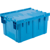 Global Industrial™ Plastic Shipping/Storage Tote W/Attached Lid, 28-1/8"x20-3/4"x15-5/8", Blue