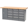 Global Industrial Workbench w/ Maple Square Edge Top, 12 Drawers & 1 Cabinet, 72"Wx30"D, Gray