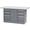 Global Industrial Workbench w/ Laminate Top, 6 Drawers & 1 Cabinet, 60"W x 30"D, Gray