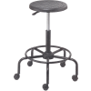 Interion® Shop Stool with Footrest - Polyurethane - Black