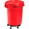 Global Industrial™ Plastic Trash Can with Lid & Dolly - 32 Gallon Red