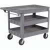 Large Deluxe 3 Shelf Plastic Utility & Service Cart 6" Pneumatic Casters