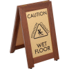 CAUTION WET FLOOR Sign With Rubber Feet, 12"x20", Walnut