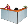 Interion® L-Shaped Reception Station, 80"W x 80"D x 44"H, Cherry Counter, Blue Panel