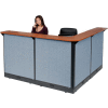 Interion® L-Shaped Electric Reception Station, 80"W x 80"D x 46"H, Cherry Counter, Blue Panel