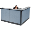 Interion® L-Shaped Electric Reception Station, 80"W x 80"D x 46"H, Gray Counter, Blue Panel