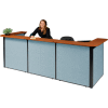 Interion® U-Shaped Reception Station With Cherry Counter & Blue Paneling, 124"W x 44"D x 44"H