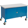 Global Industrial 60"W x 30"D Mobile Workbench with Security Cabinet - ESD Square Edge - Blue