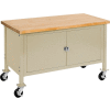 Global Industrial 60 x 30 Mobile Workbench - Security Cabinet - Maple Block Safety Edge Tan