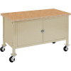 Global Industrial 60"W x 30"D Mobile Workbench - Security Cabinet - Shop Top Square Edge - Tan
