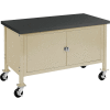 Global Industrial 60 x 30 Mobile Workbench - Security Cabinet - Phenolic Resin Safety Edge Tan