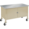 Global Industrial 60 x 30 Mobile Workbench - Security Cabinet, Stainless Steel Square Edge Tan