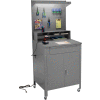 Mobile Cabinet Shop Desk with Pigeonhole Riser, Pegboard & Top Shelf 34-1/2"W x 30"D x 80"H - Gray
