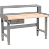 Global Industrial 60 x 30 Adj Height Workbench w/Drawer&Riser, Gray- Maple Square Edge Top