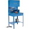Global Industrial Shop Desk - Riser, Pegboard & Cabinet 34-1/2 x 30 x 38 Sloped Surface Blue