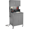 Mobile Cabinet Shop Desk w/ Pigeonhole Riser, Pegboard & Upper Cabinet 34-1/2"W x 30"D x 80"H - Gray