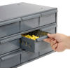 Full Width Drawer Pulls on Steel Drawer Parts Storage Cabinet