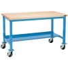 Global Industrial Mobile Production Workbench w/ Maple Square Edge Top, 72"W x 36"D, Blue