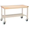 72"W x 36"D Mobile Production Workbench - Maple Butcher Block Safety Edge - Tan