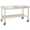 Global Industrial 72"W x 30"D Mobile Production Workbench - Stainless Steel -Tan