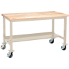 Global Industrial 72 x 30 Mobile Production Workbench - Maple Butcher Block Safety Edge -Tan