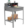 Shop Desk w Pigeonhole Compartments, Slope Top 34-1/2inW x 30inD x 38 to 42-1/2inH - Gray
																			