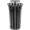 Global Industrial Outdoor Metal Slatted Trash Receptacle with Rain Bonnet Lid - 24 Gal Black