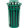 Global Industrial Outdoor Metal Slatted Trash Receptacle with Rain Bonnet Lid - 24 Gal Green