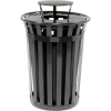 Global Industrial Outdoor Slatted Steel Trash Can With Rain Bonnet Lid, 36 Gallon, Black