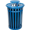 Global Industrial Outdoor Steel Recycling Receptacle with Rain Bonnet Lid - 36 Gallon Blue