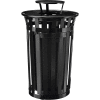 Global Industrial Outdoor Metal Slatted Waste Receptacle w/Access Door,Rain Bonnet - 36 Gal BK