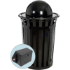 Global Industrial TrashTalk Outdoor Slatted Metal Trash Can w/Dome Lid, 36 Gal., Black