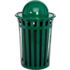 Global Industrial Outdoor Steel Slatted Trash Can With Dome Lid, 36 Gallon, Green