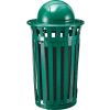 Global Industrial Outdoor Slatted Steel Trash Can W/Access Door & Dome Lid, 36 Gallon, Green
