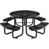Global Industrial 46" Round Outdoor Steel Picnic Table, Perforated Metal, Black