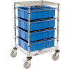 Global Industrial Chrome Wire Cart With (4) 6"H Blue Grid Containers 21x24x40
