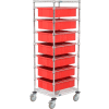 Global Industrial Chrome Wire Cart 21 x 24 x 69 with 7 6"H Grid Containers Red