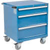 Global Industrial Mobile Modular Drawer Cabinet, 3 Drawers, w/Lock, 30x27x36-7/10, Blue
