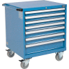 Global Industrial Mobile Modular Drawer Cabinet, 7 Drawers, w/Lock, 30"Wx27"Dx37"H, Blue