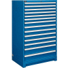 Global Industrial™ Modular Drawer Cabinet, 14 Drawers, w/Lock, 36"Wx24"Dx57"H, Blue