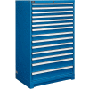 Global Industrial Modular Drawer Cabinet, 14 Drawers, w/Lock, 36"Wx24"Dx57"H, Blue
