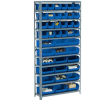 Global Industrial™ Steel Open Shelving - 14 Blue Plastic Stacking Bins 8 Shelves - 36 x12 x 73