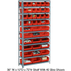 Global Industrial™ Steel Open Shelving - 10 Red Plastic Stacking Bins 8 Shelves - 36 x 18 x 73