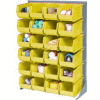 Global Industrial Singled Sided Louvered Bin Rack 35x15x50 - 24 Yellow Premium Stacking Bins