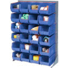 Global Industrial Singled Sided Louvered Bin Rack 35 x 15 x 50 - 24 Blue Premium Stacking Bins