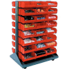 Global Industrial Mobile Double Sided Floor Rack - 24 Red Stacking Bins 36 x 54